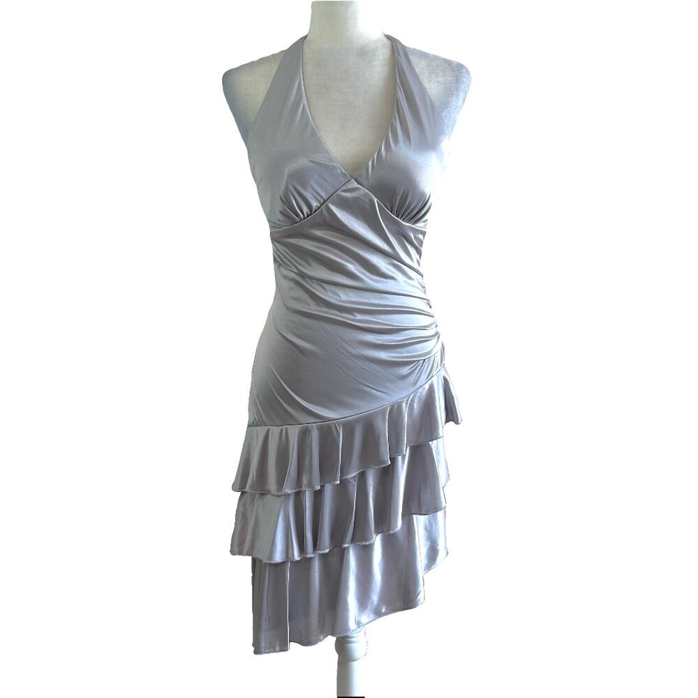Ruby Roxy Silver Grey Asymmetrical Halter Vtg Y2k 2000s Party Dress